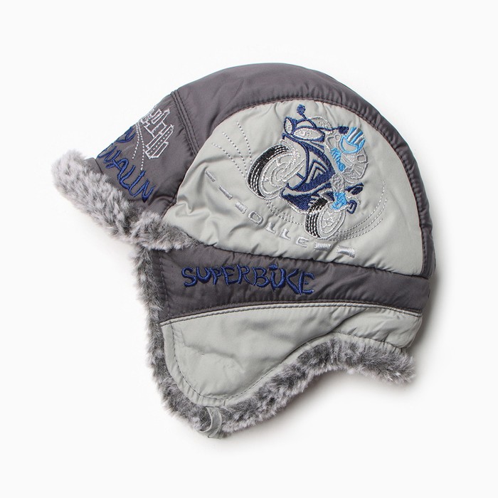 Шапка детская Olle мото, серый, светло-серый, 46-48
