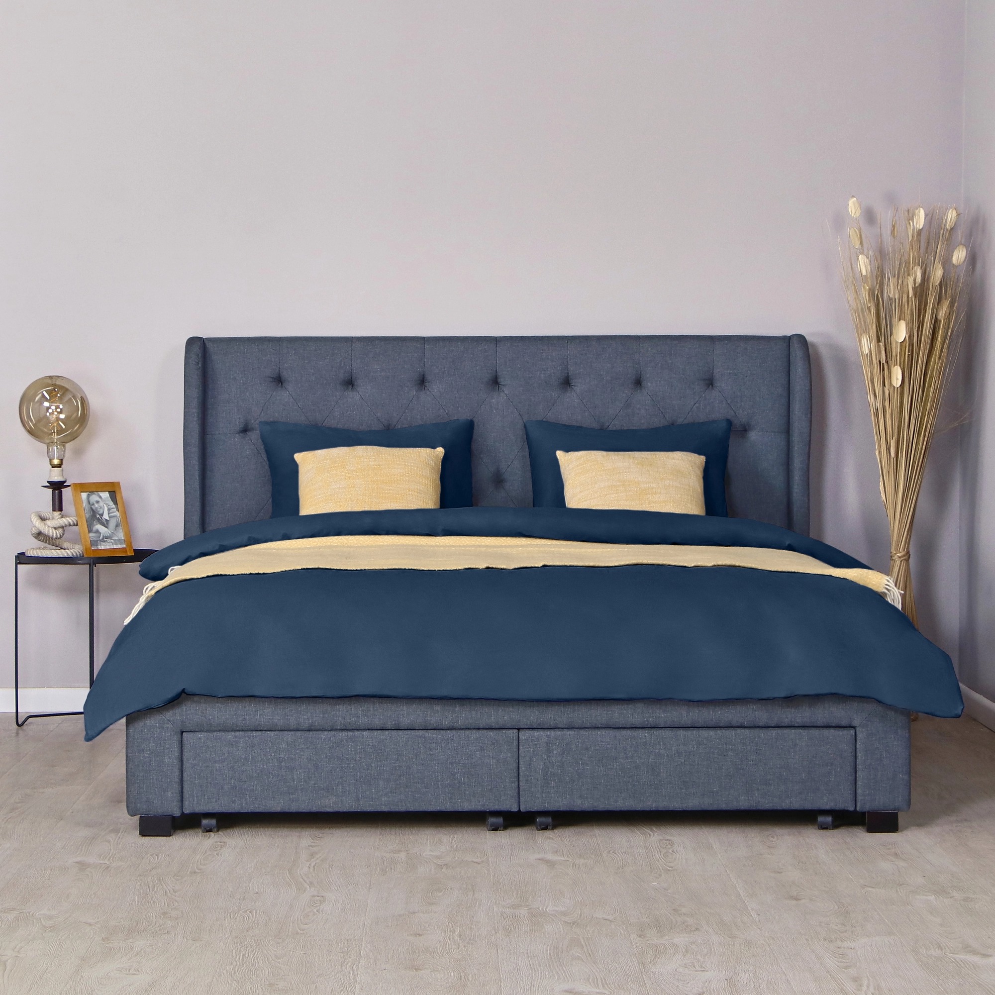 Комплект постельного белья Bahar Basic семейный хлопок синий