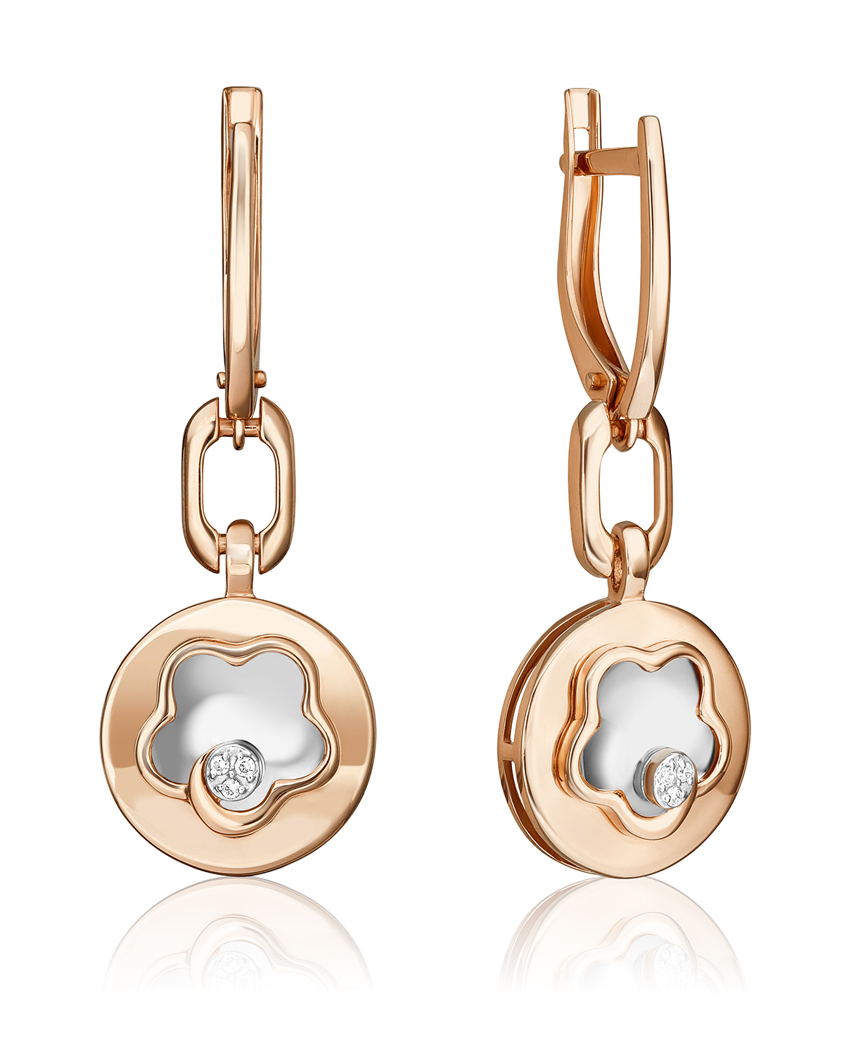 

Серьги подвески из красного золота/белого золота PLATINA jewelry 02-4986-00, бриллиант, 02-4986-00