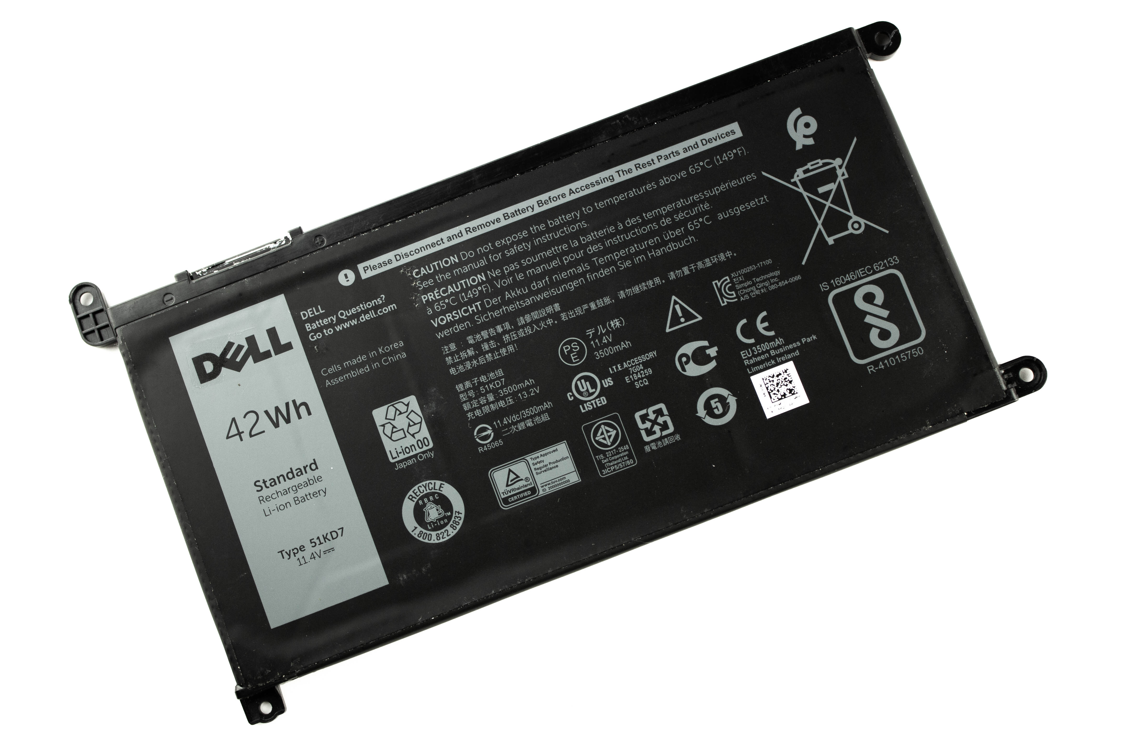 

Аккумулятор для ноутбука Dell 3180 3189 (11.4V 3500mAh) ORG Y07HK 51KD7