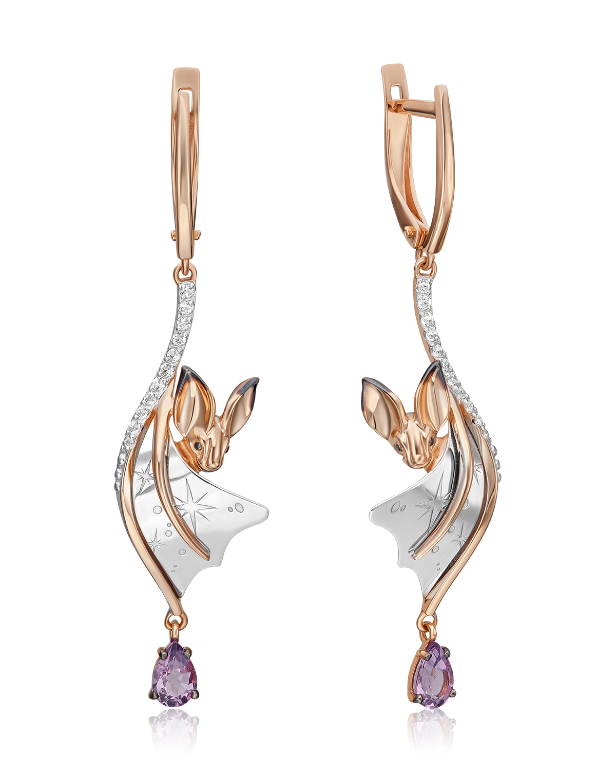 

Серьги подвески из красного золота/белого золота PLATINA jewelry 02-4896-00, топаз/аметист, 02-4896-00