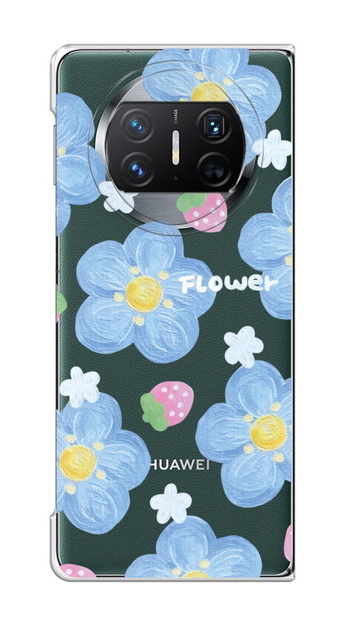 

Чехол на Huawei Mate X3 "Цветы и клубники", Прозрачный;голубой;белый, 6122450-1