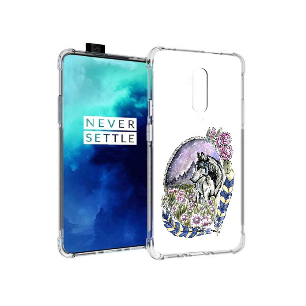 

Чехол MyPads Tocco для OnePlus 7T Pro нарисованный волк в цветах с перьями, Прозрачный, Tocco