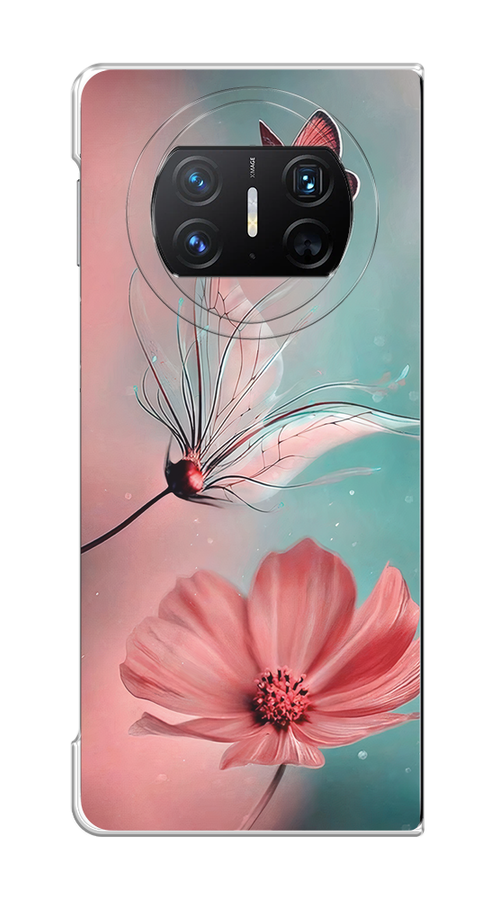 

Чехол на Huawei Mate X3 "Бабочка и цветок", Голубой;розовый, 6122450-1
