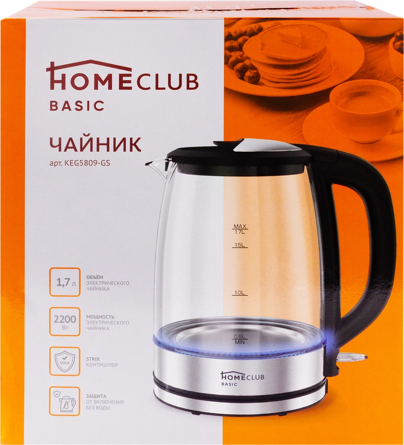 

Чайник электрический Home Club KEG5809-GS 1.7 л серебристый, KEG5809-GS