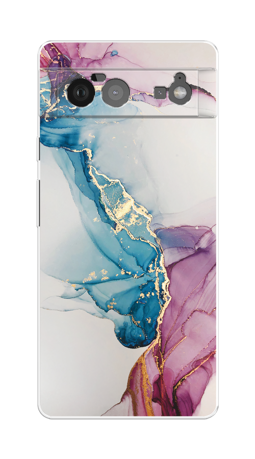 

Чехол на Google Pixel 6 "Розовые разводы рисунок", Синий;розовый;золотистый, 270850-3