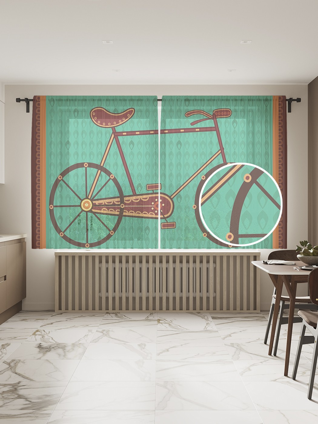 фото Фототюль joyarty "велосипед на ковре" 145x180см (2 полотна со шторной лентой + 50 крючков)