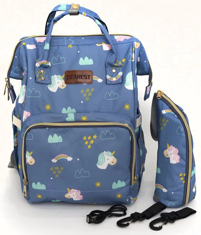фото Сумка рюкзак для мамы на коляску dearest pony blue голубой единорог