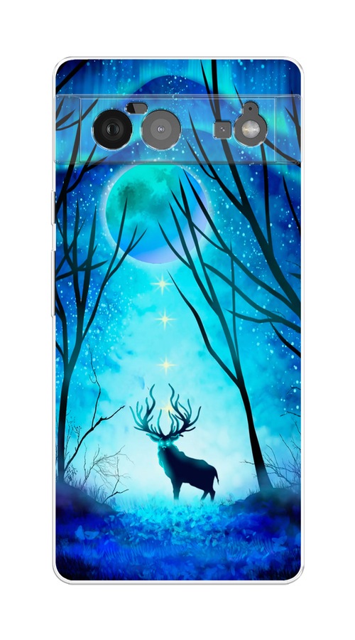 

Чехол на Google Pixel 6 "Олень северное сияние", Синий;черный;голубой, 270850-1