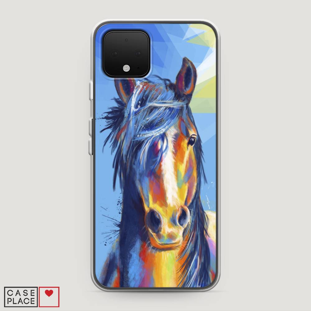 

Чехол на Google Pixel 4 "Лошадь арт 3", Голубой;желтый;синий, 270250-1