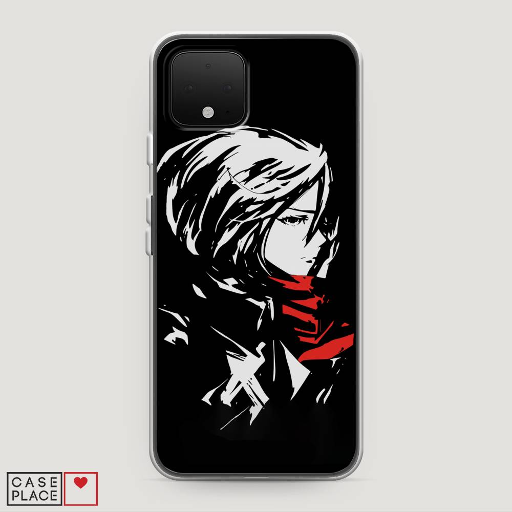 

Чехол на Google Pixel 4 "Микаса минимализм", Черный;серый;красный, 270250-4