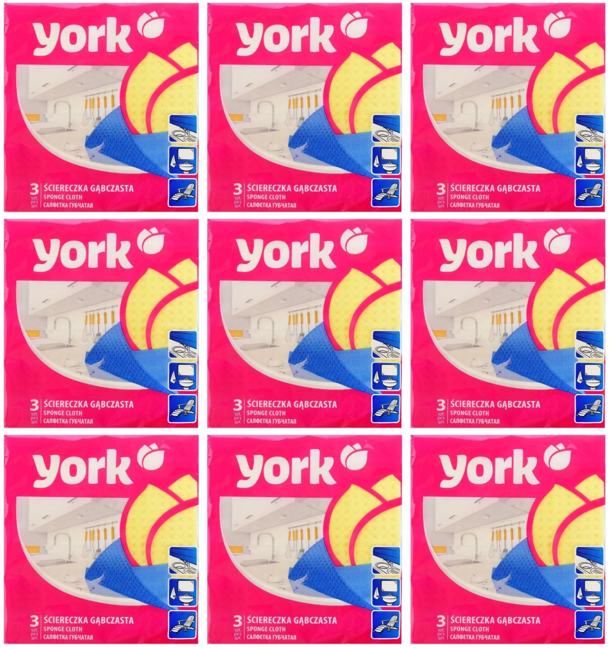 

Салфетки для уборки York губчатые влажные 3шт/уп 9 уп, 5903355000099