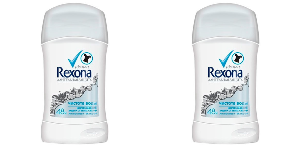 Дезодорант-антиперспирант стик Rexona Чистая вода 40 мл 2 шт