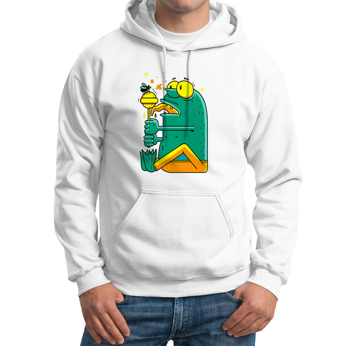 

Худи унисекс CoolPodarok Иллюстрация Лягушенок с чупачупсом белое 54 RU, Белый, M0151330