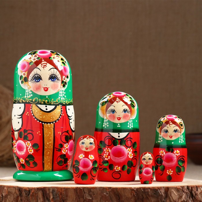 

Матрешка "Зеленый платок с сарафаном" 18см, 5 кукольная, ручная роспись, Матрёшка