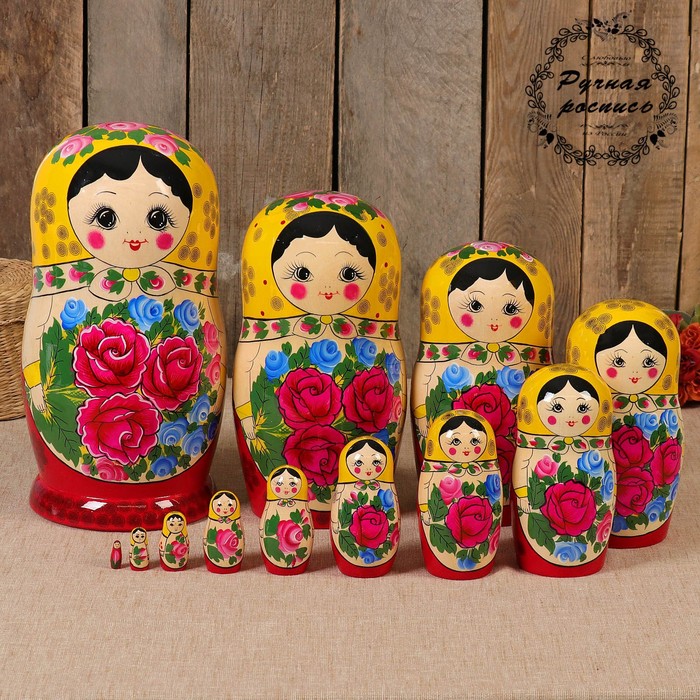 

Матрёшка «Семёновская», жёлтый платок, 12 кукольная, высшая категория, Семёновская матрёшка