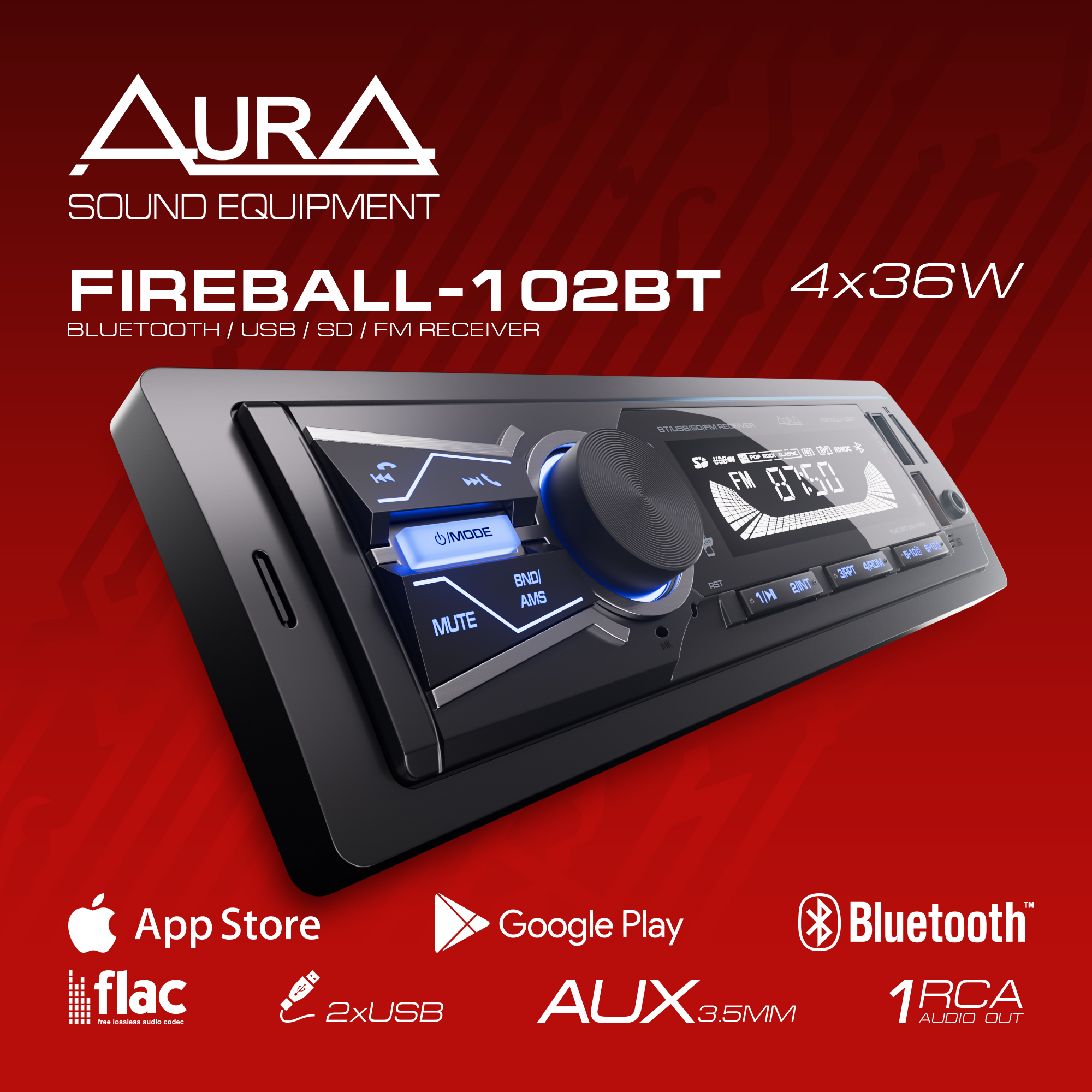 Автомагнитола c BlueTooth AurA FIREBALL-102BT