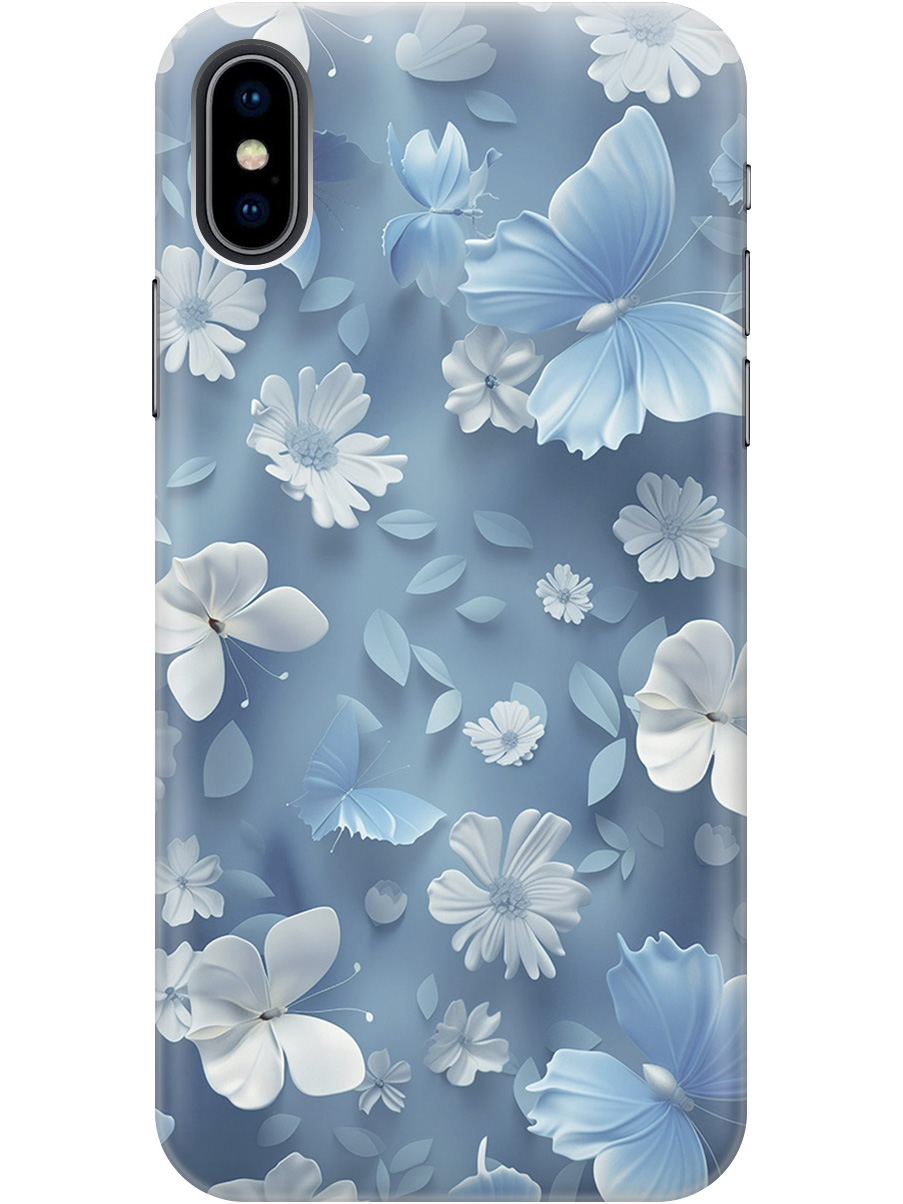 

Силиконовый чехол на Apple iPhone Xs/X с принтом "Голубые бабочки", Прозрачный;белый;голубой, 715365410