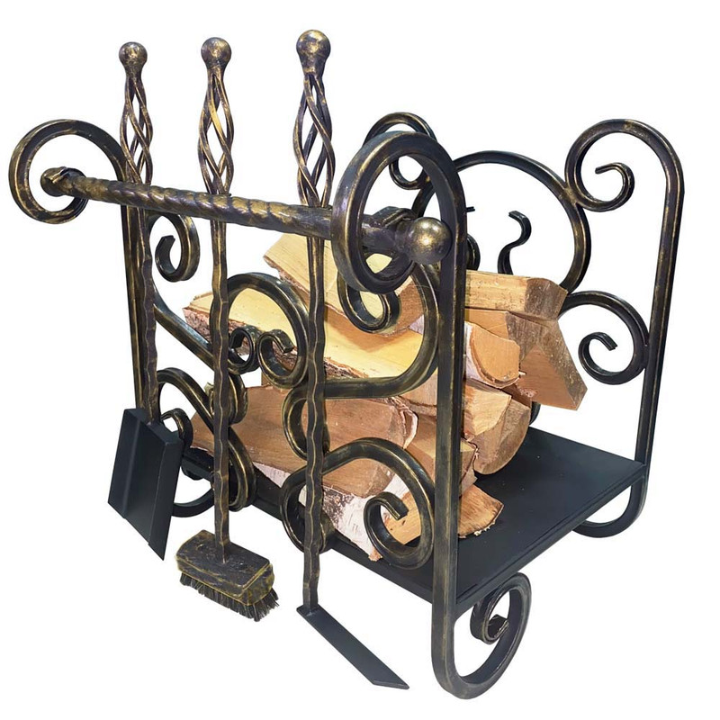 

Дровница с каминным набором Ладья, цвет золото, Дровница Ладья