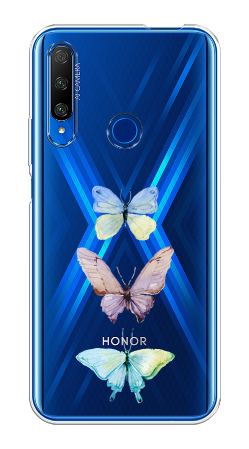 

Чехол на Honor 9X Premium "Акварельные бабочки", Бирюзовый;розовый, 610650-1