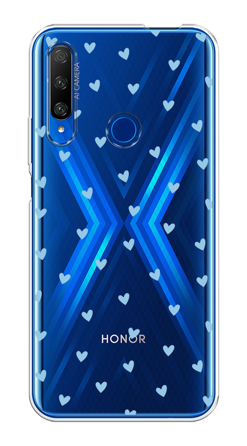 

Чехол на Honor 9X Premium "Голубые сердечки паттерн", Голубой;прозрачный, 610650-1