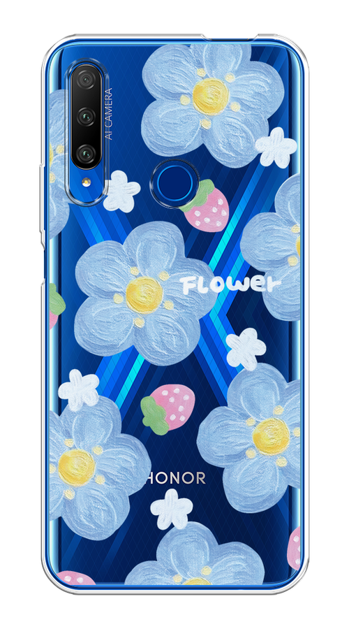 

Чехол на Huawei Honor 9X Premium "Цветы и клубники", Прозрачный;голубой;белый, 610650-1