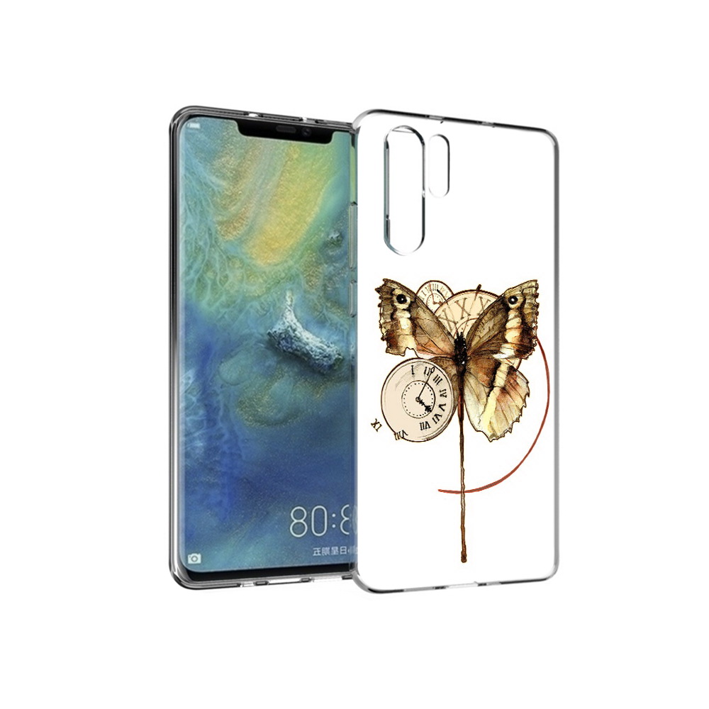 Чехол MyPads Tocco для Huawei P30 Pro старинные часы с бабочкой