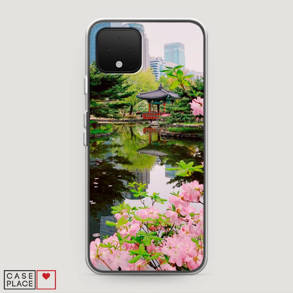 

Чехол на Google Pixel 4 "Сакура возле озера", Зеленый;розовый;голубой, 270250-2