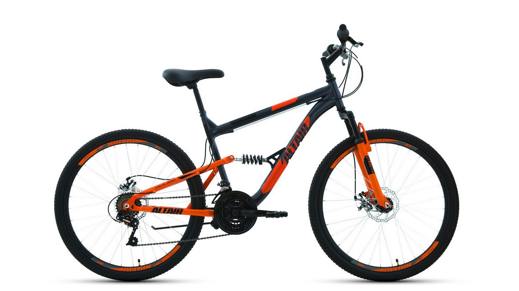 фото Велосипед altair mtb fs 26 2.0 disc 2021 16" темно-серый/оранжевый