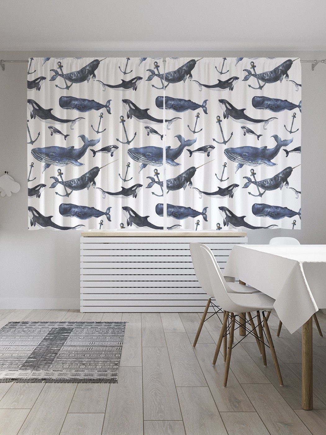 фото Классические шторы joyarty "подводные млекопитающие", oxford delux, 2 полотна 145x180 см