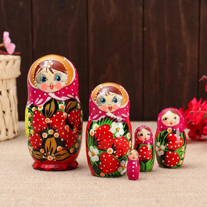 

Матрёшка 5-ти кукольная "Катя" ягоды , 12-13 см, ручная роспись., Художественная матрёшка