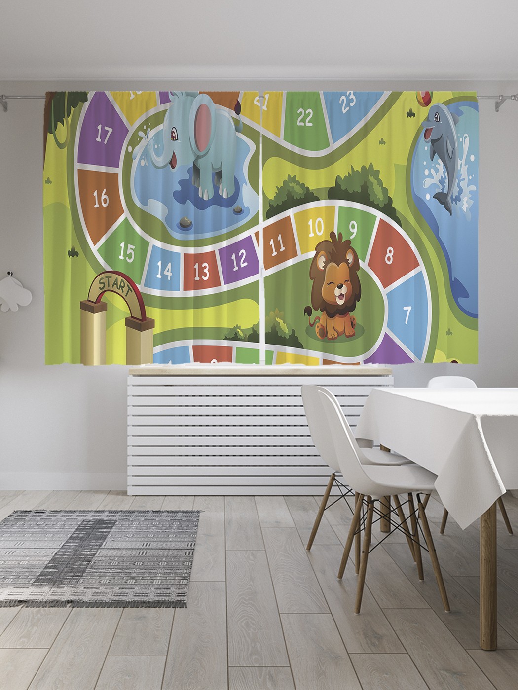 фото Классические шторы joyarty "настольная игра львенок", oxford delux, 2 полотна 145x180 см