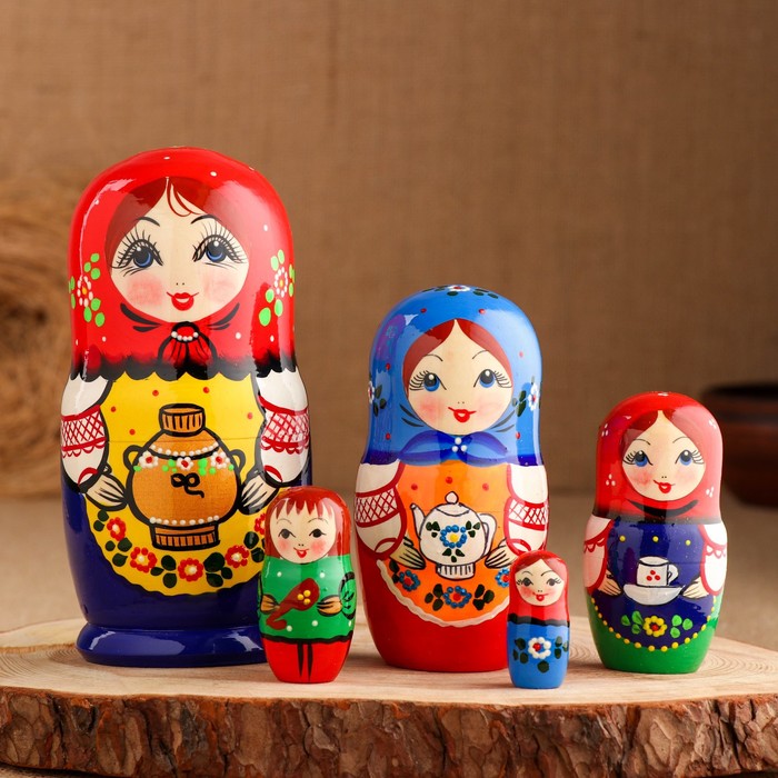 

Мартешка "Чаепитие" 18см, 5 кукольная, ручная роспись, Матрёшка