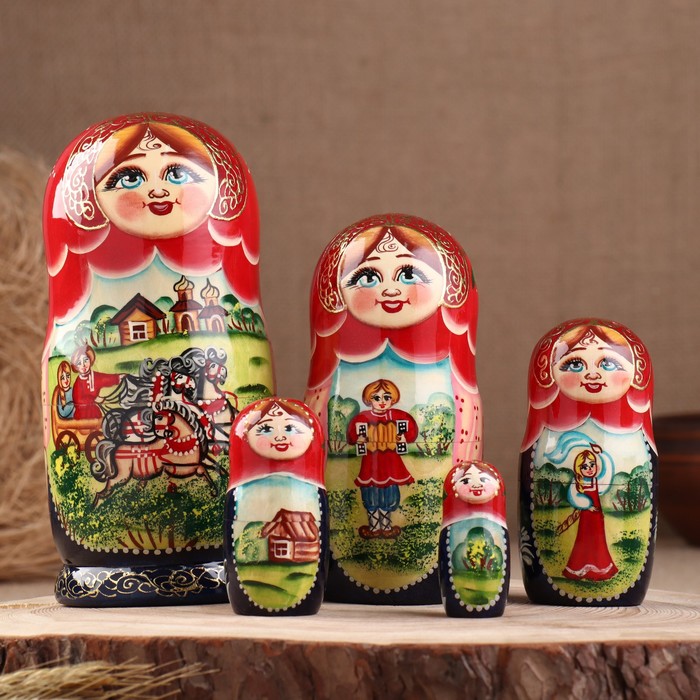 

Матрёшка «Тройка», красный платок, 5 кукольная, люкс, Матрешки премиум