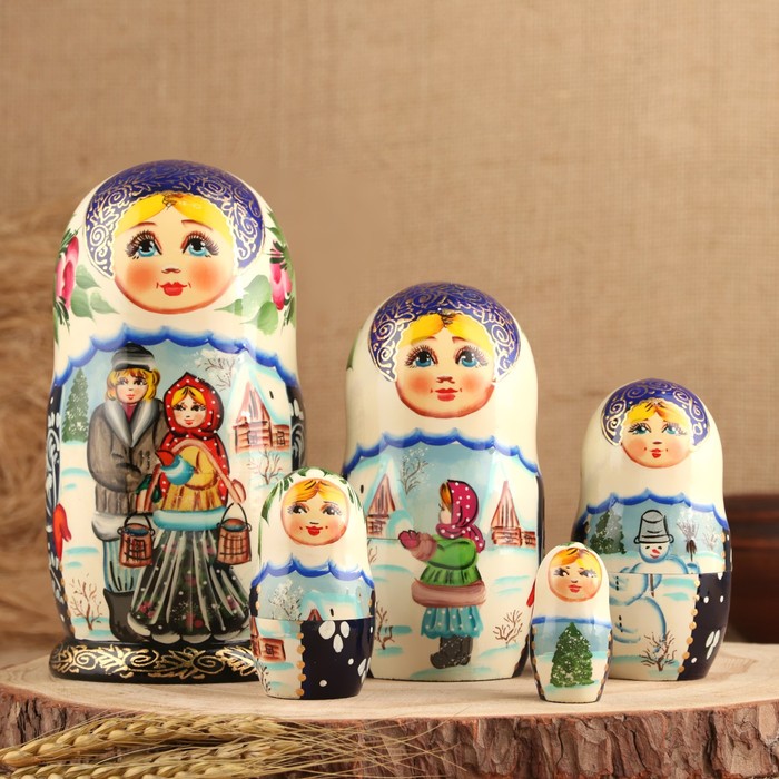 

Матрёшка «Парочка», белый платок,5 кукольная, люкс, Матрешки премиум