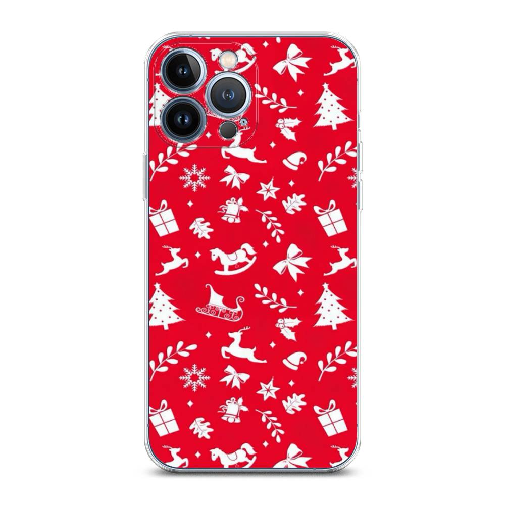 

Чехол для Apple iPhone 13 Pro Max "Красный новогодний фон", Красный;белый, 14450-5