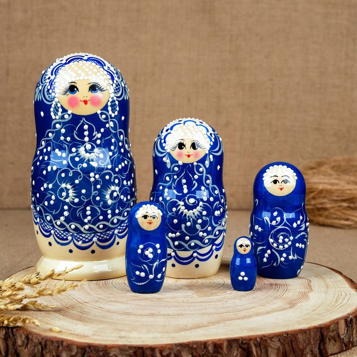 

Матрёшка «Гжель», высокая, 5 кукольная, люкс, Матрешки премиум