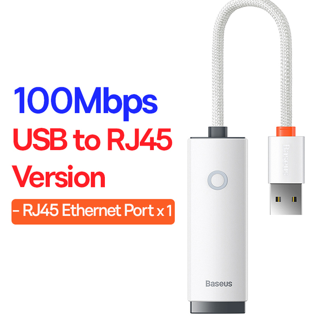 Переходник Baseus Lite Series Ethernet Adapter USB-A to RJ45 LAN Port White (WKQX000002)