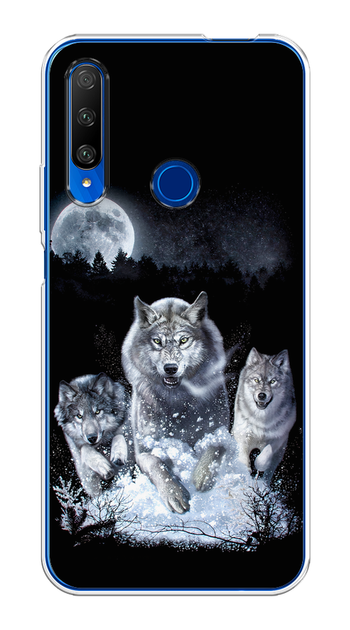 

Чехол на Honor 9X Premium "Стая волков под луной", Черный;белый;серый, 610650-1