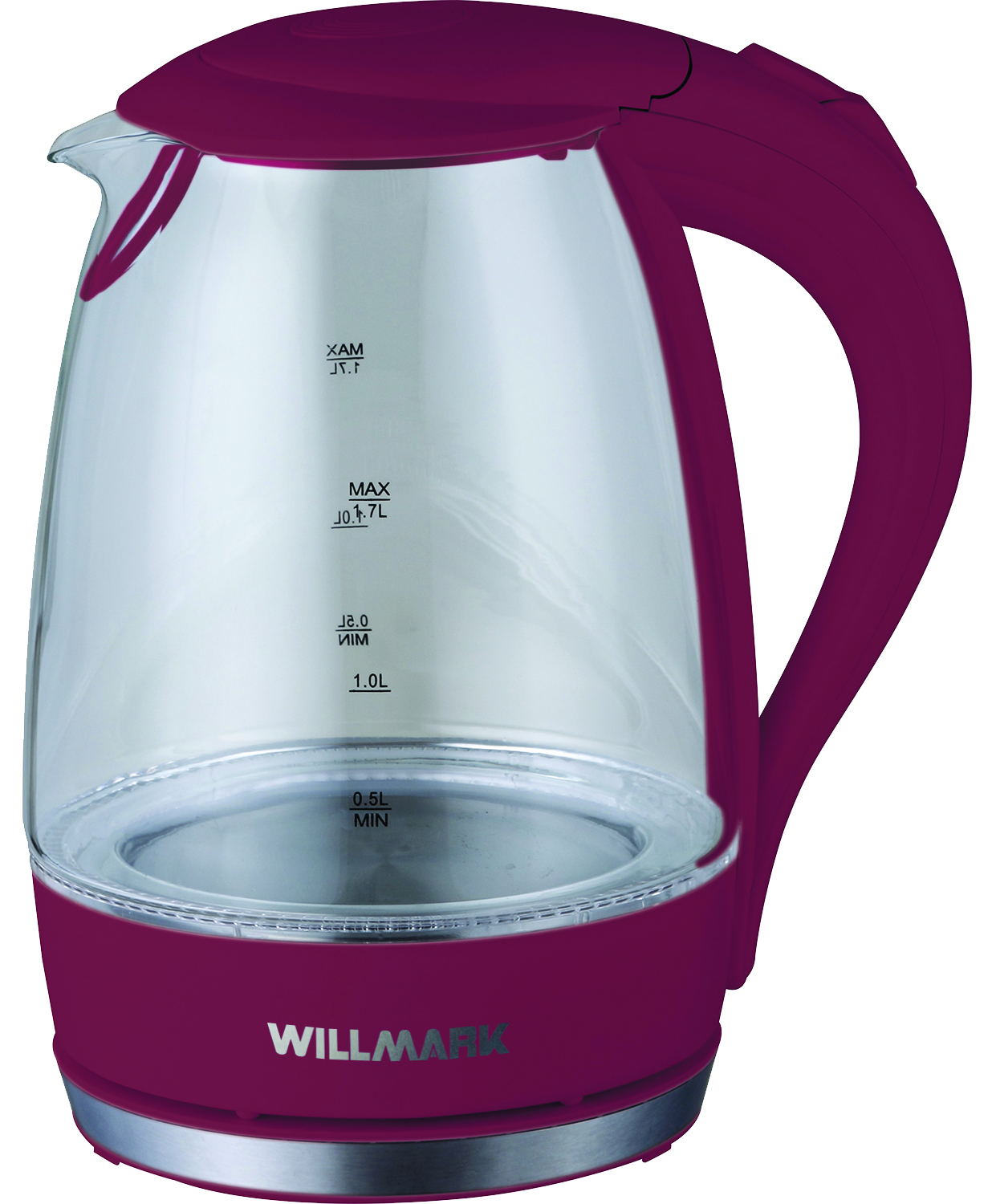 Чайник электрический WILLMARK WEK-1708G 1.7 л красный, прозрачный пылесос willmark vc 2255cym красный