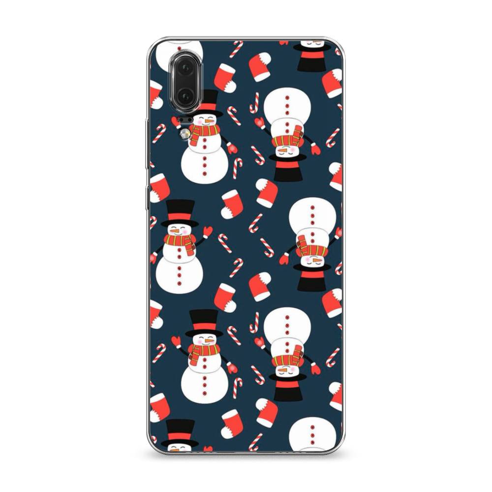 

Чехол на Huawei P20 "Синие снеговики", Синий;белый;красный, 64350-5