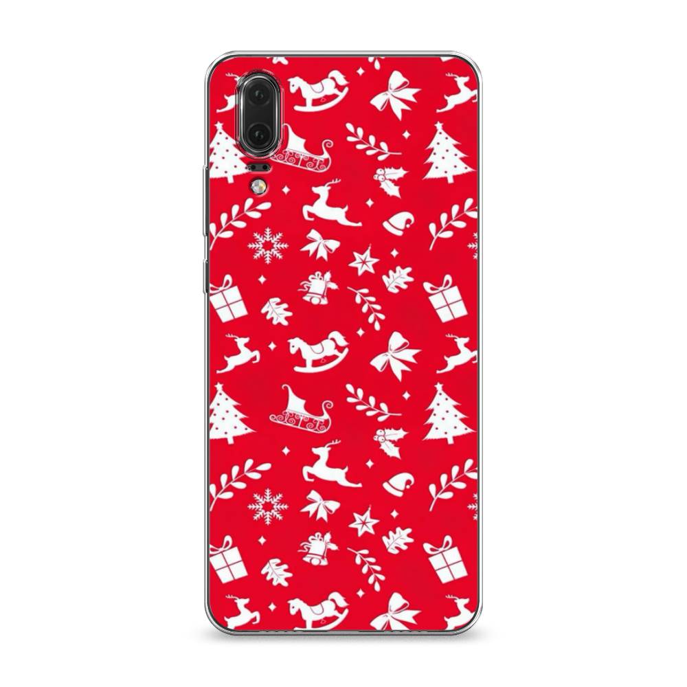 

Чехол на Huawei P20 "Красный новогодний фон", Красный;белый, 64350-5