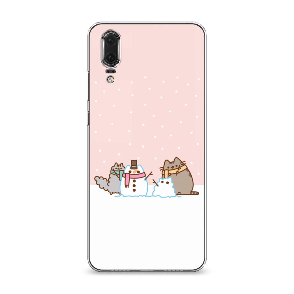 

Чехол на Huawei P20 "Котики в снегу", Розовый;белый;серый, 64350-5