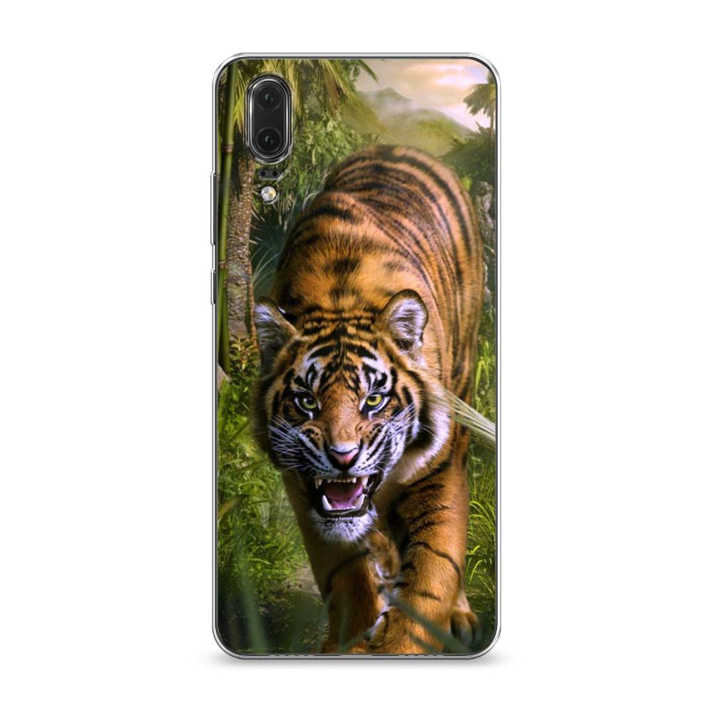 

Чехол на Huawei P20 "Тигр в джунглях 2", Оранжевый;зеленый, 64350-1