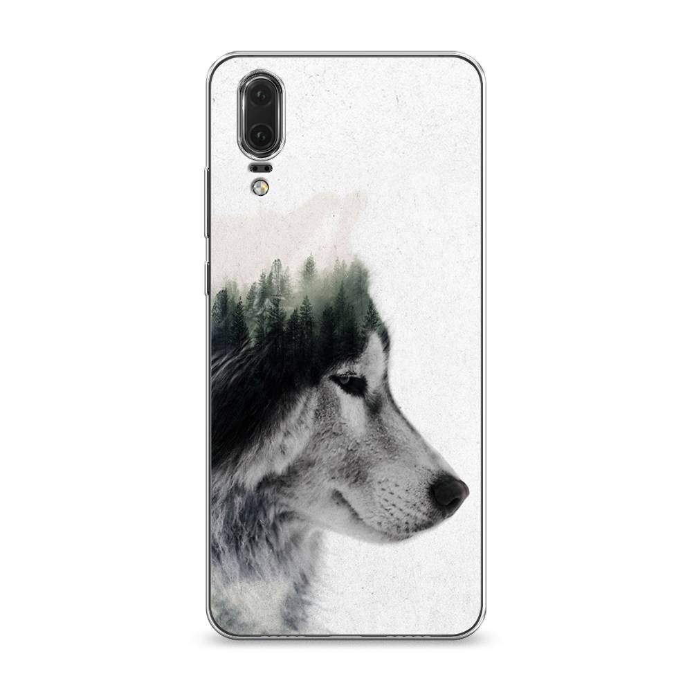 

Чехол на Huawei P20 "Волк лес", Серый;белый, 64350-1