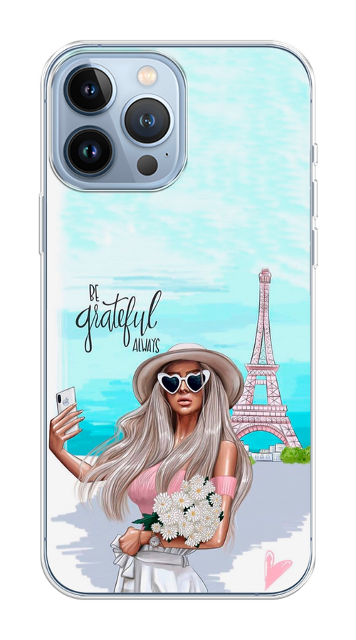 

Чехол на Apple iPhone 13 Pro Max "Селфи Париж", Голубой;бежевый, 14450-1