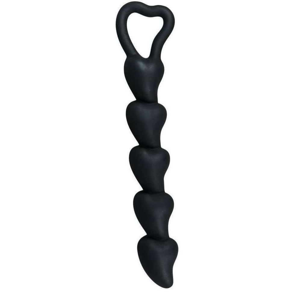 Чёрная анальная цепочка с звеньями-сердечками Black Velvet 18,5 см