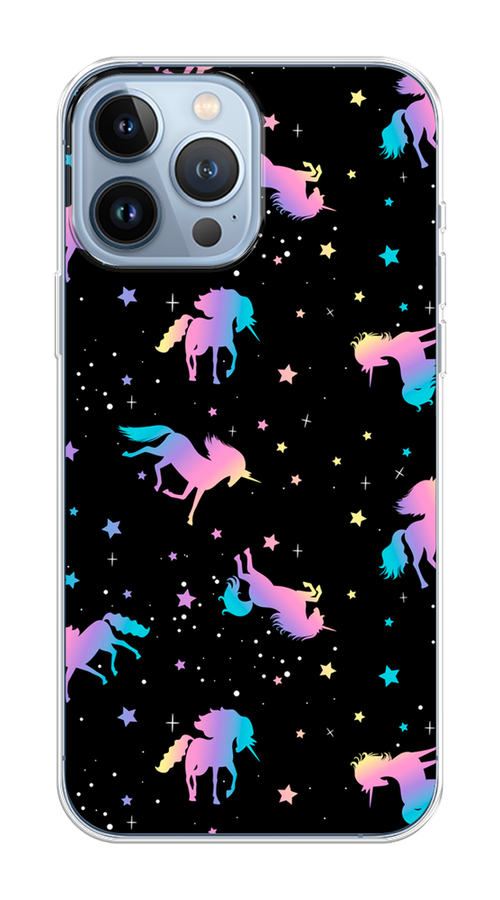 

Чехол на Apple iPhone 13 Pro Max "Единороги градиент", Черный;розовый;голубой, 14450-1