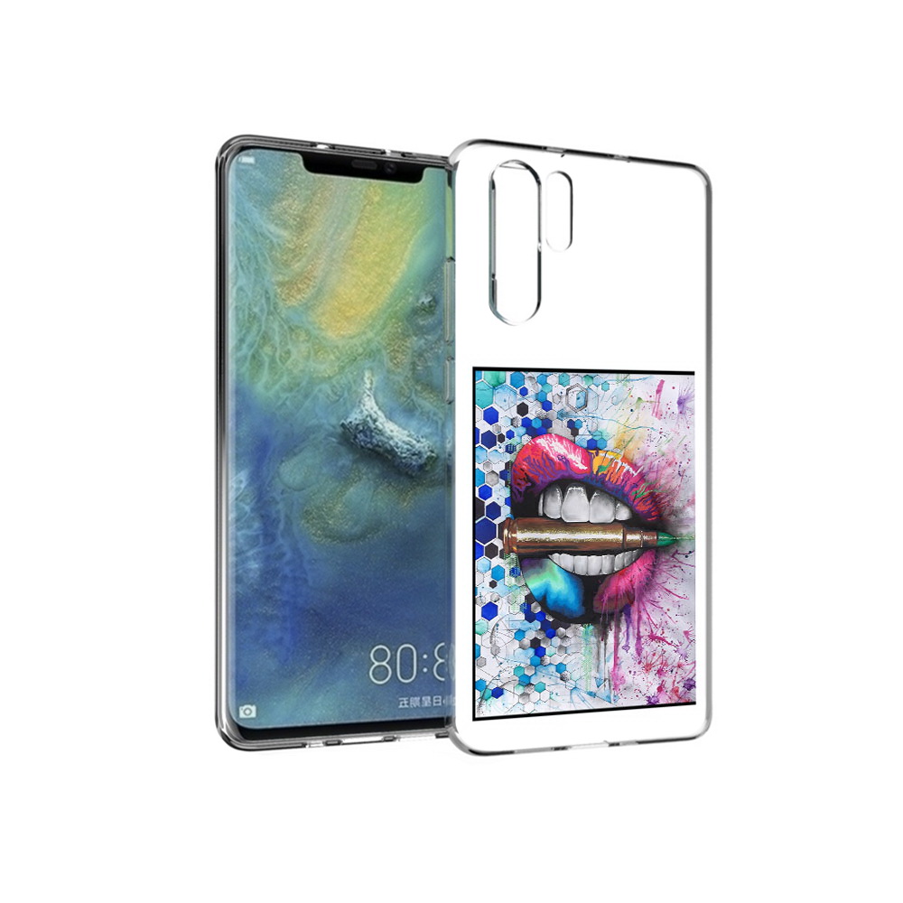 

Чехол MyPads Tocco для Huawei P30 Pro разноцветные губы с пулей, Прозрачный, Tocco