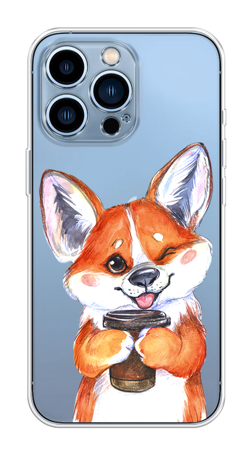 

Чехол на Apple iPhone 13 Pro "Корги с кофе", Оранжевый;белый, 14350-4